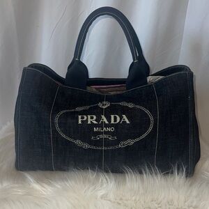 Prada Navy Denim Tote with Logo
